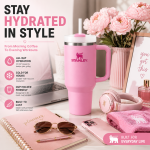STANLEY Quencher H2.0 FlowState Stainless Steel Vacuum Insulated Tumbler with Handle and Straw, 40 oz (Peony) - Image 7