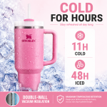 STANLEY Quencher H2.0 FlowState Stainless Steel Vacuum Insulated Tumbler with Handle and Straw, 40 oz (Peony) - Image 3